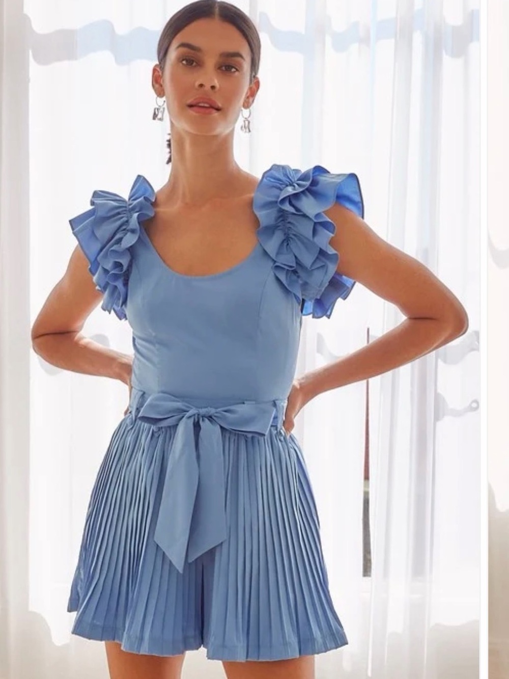 NWT Impressions Blue Pleated Ruffle Romper Size S